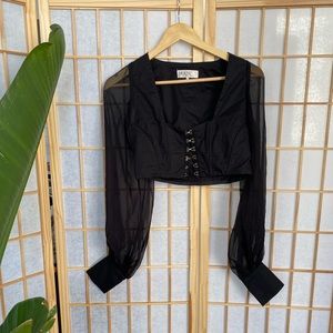 House of CB Corset Mesh Long Sleeve Top in Black • Size Small